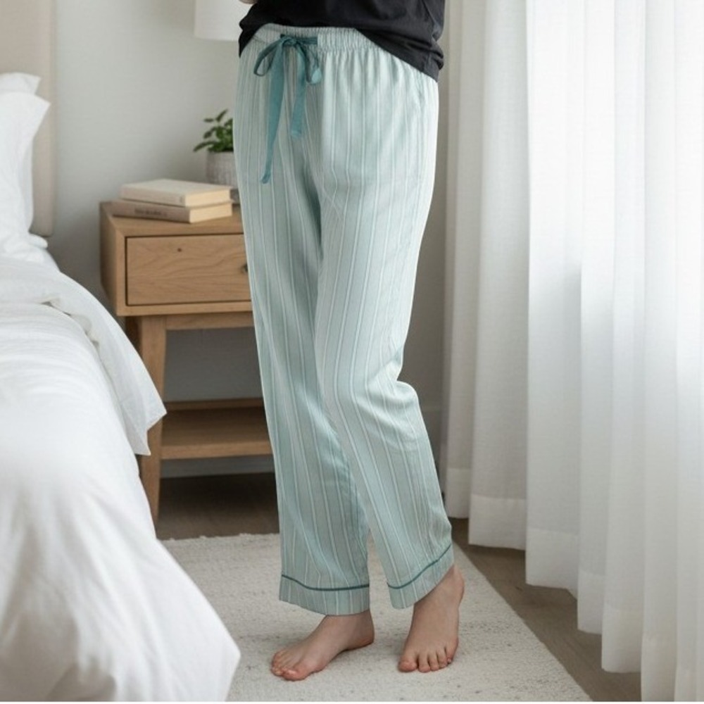 State of Day Intimates Flannel Pajama Pants Mint Green White Stripe NEW Small